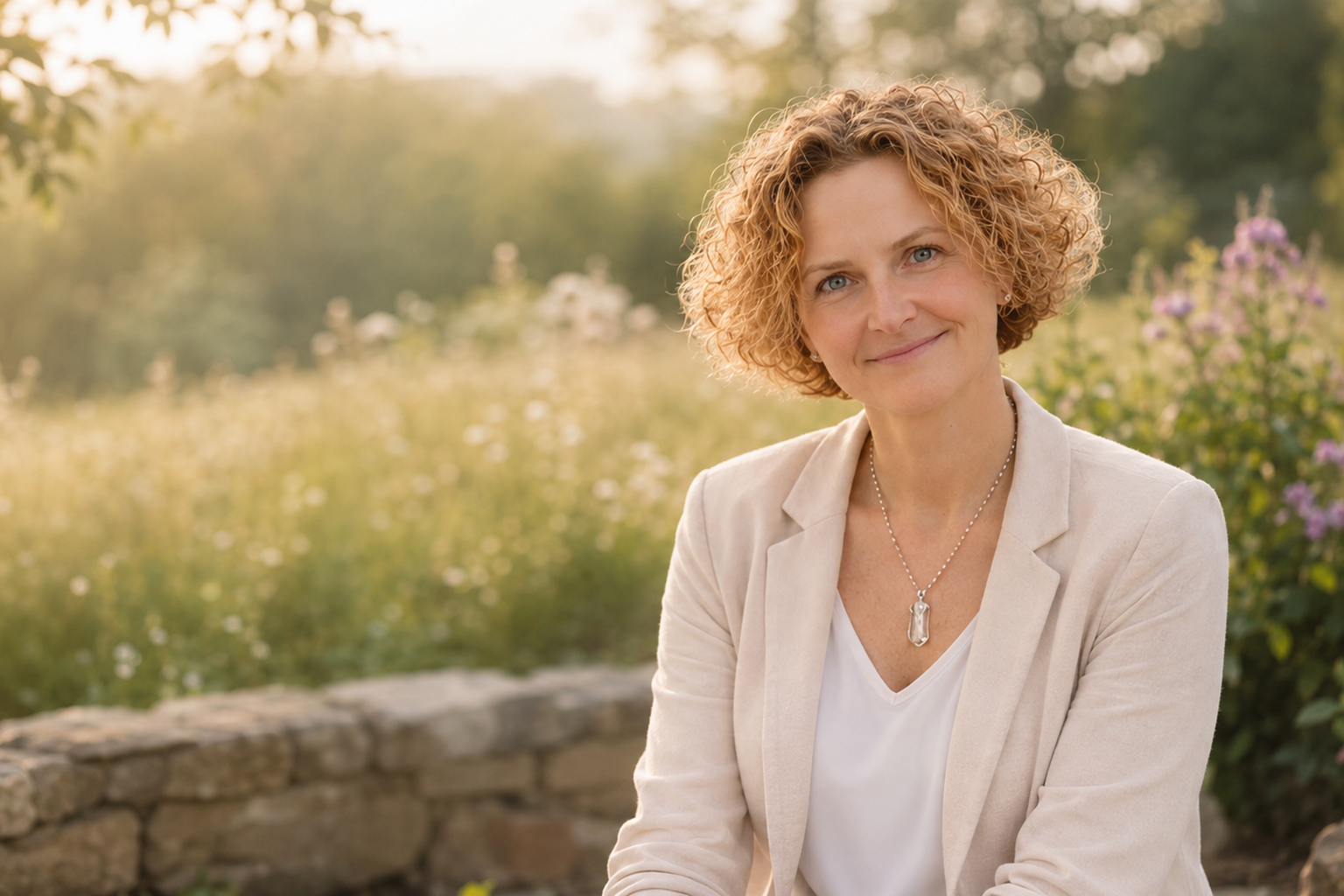 Nicole Spors in ruhiger Naturumgebung für mediale Readings